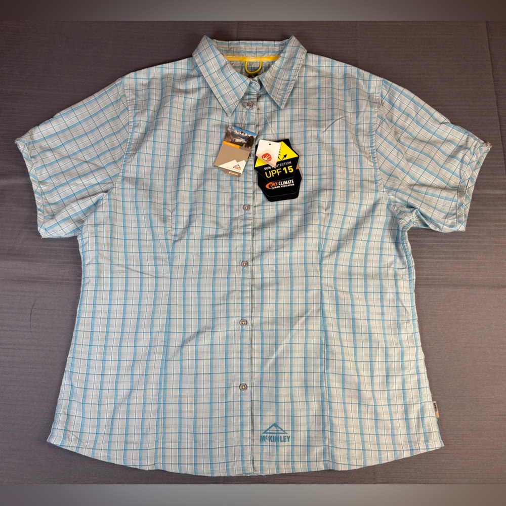 McKinley Women’s Vesta Plaid Short Sleeve Hiking Shirt – UPF 15 – XL (NWT)
